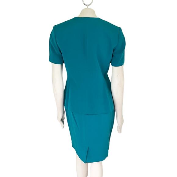 VTG AMANDA SMITH 100% Silk Matching Skirt Suit Set in Teal SZ 8P - Picture 7 of 13